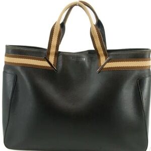 Gucci Black Leather Web Tote Bag